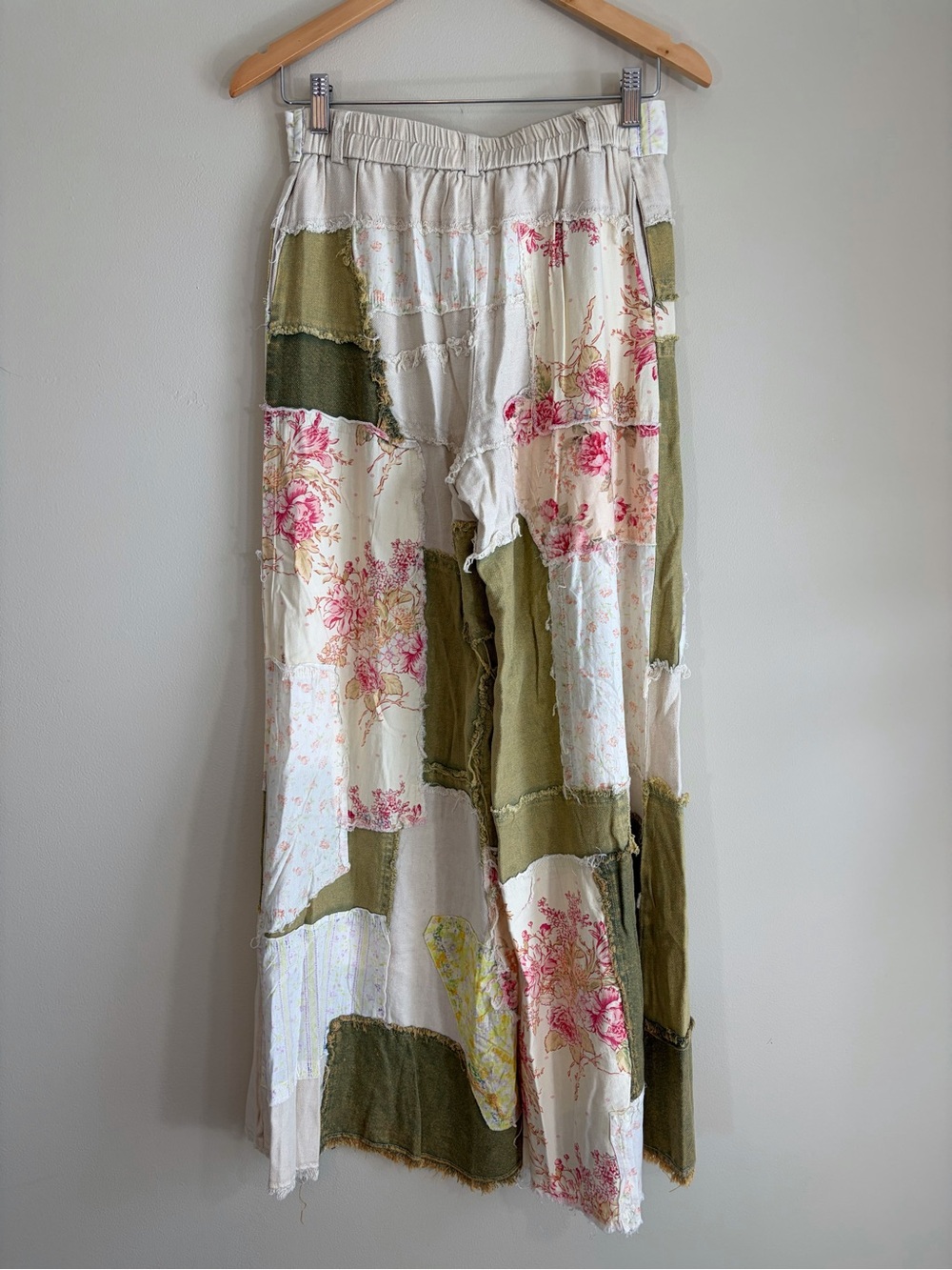 SOLD. New Oli & Hali Cape Pants Olive Patchwork Wide Leg Boho Pants Small NWT - Picture 4 of 8